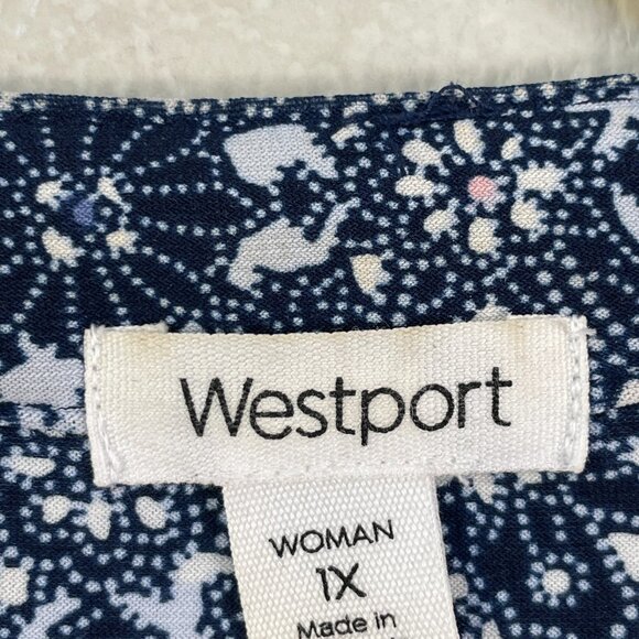 Westport Womens Plus 1X Floral Roll Tab Sleeve Tunic Top Stretch Shirt V Neck - Picture 5 of 11